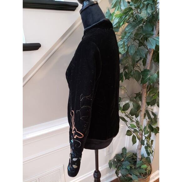 Harve Benard Womens Black Velvet Floral Embroidered Sequin Zip Blazer Jacket 10P - Picture 9 of 14